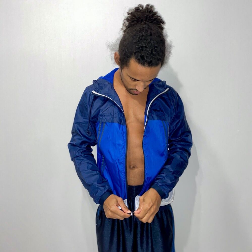 Adidas Vintage Rare Neo Nylon Glanz Soccer Jacket Windbreaker Blue Medium